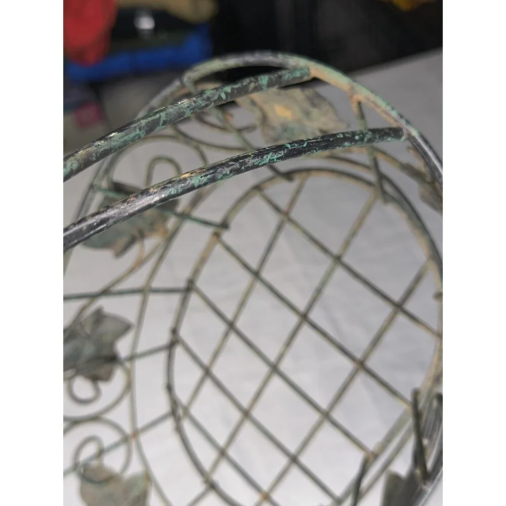 Decorative Wire Basket With Antique Green Leaf Accents Center Piece Egg Gather